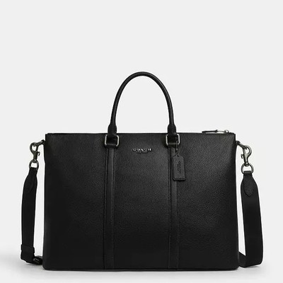 NWT Pebble Leather COACH Caleb Work Bag Gunmetal/Black CY769 | eBay