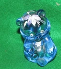 Ice Blue Signed Fenton Art Glass Mini Bear Figurine violets flowers.