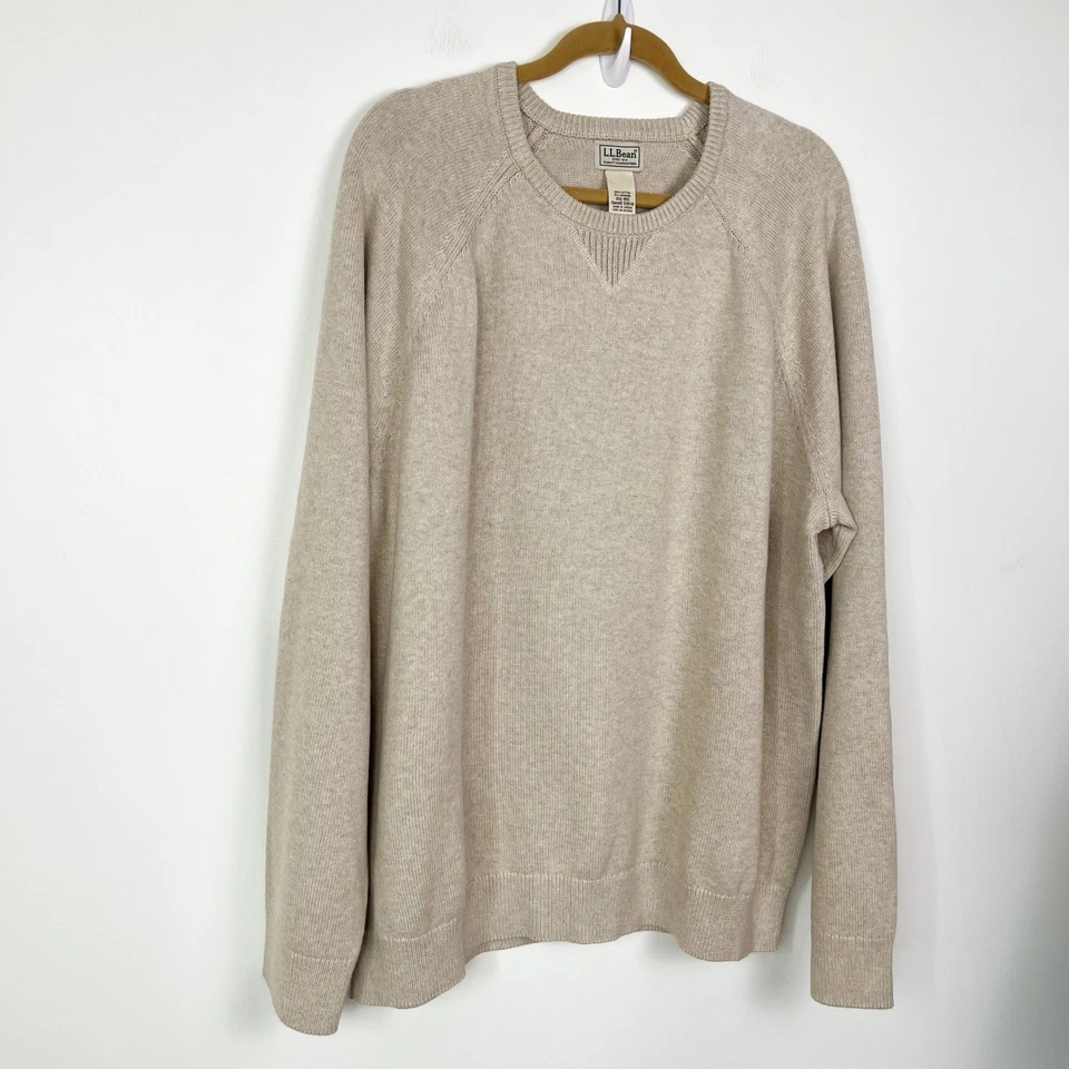 NWT L.L. Bean Wicked Soft Cotton Cashmere Crew Neck Sweater Mens XXL New Khaki - Image 2 of 4