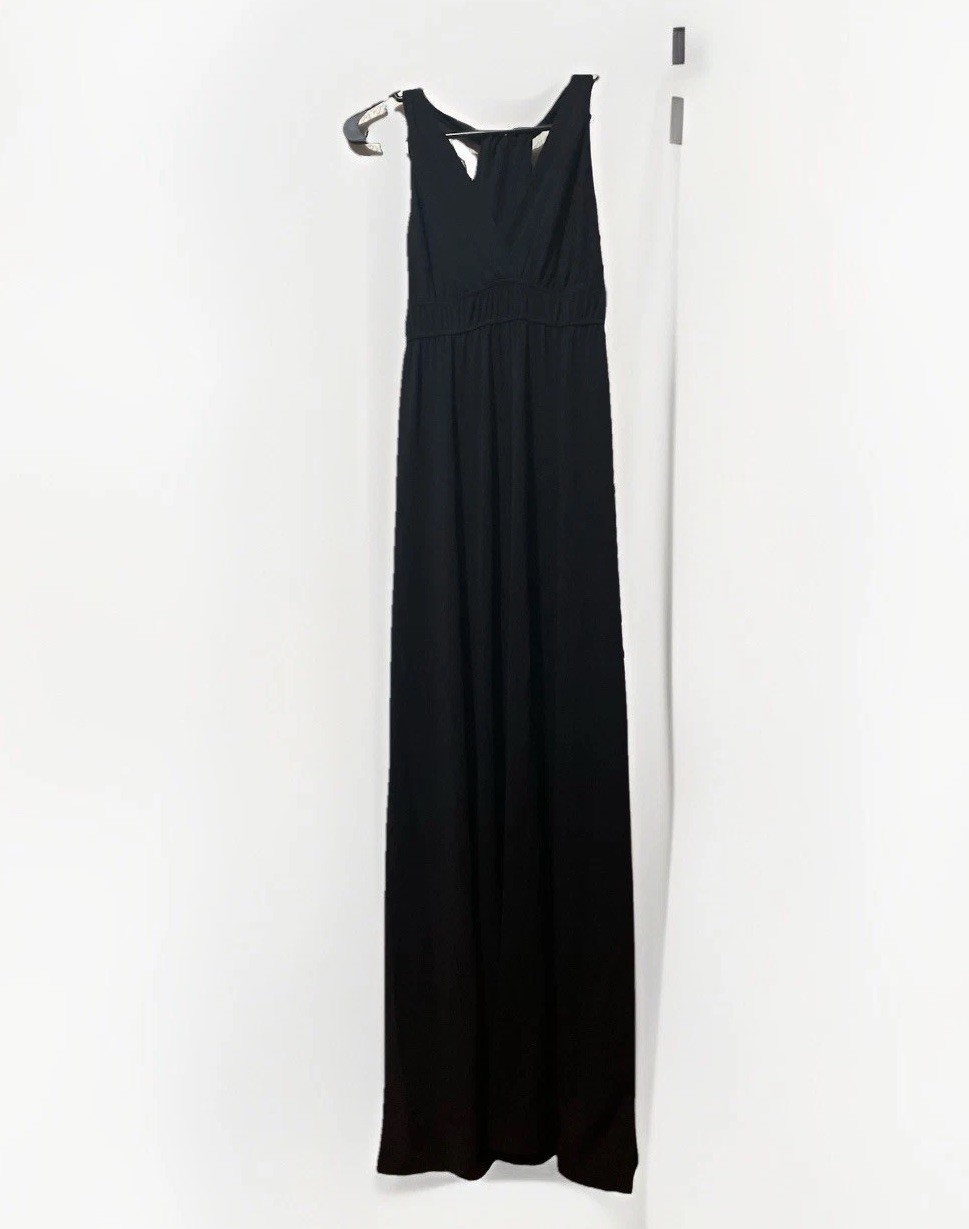 Hot Tempered Black Maxi Dress Womens Large V-Neck Criss Cross Back USA Made