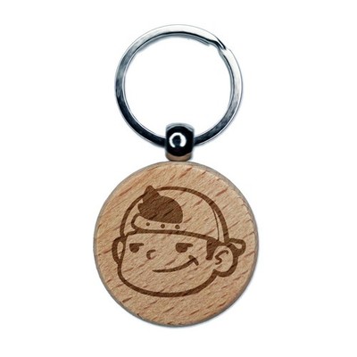 Cool Kid Boy With Backwards Hat Baseball Engraved Wood Round Keychain Tag Charm
