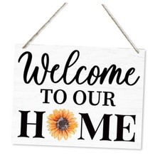 Farmhouse Welcome Sign - Wooden Plaque for Front Door, Porch  Sunflowers A