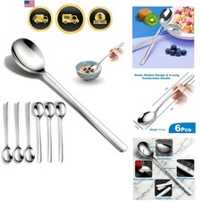 Set of 6 Korean Soup Spoons, 8 Inch 18/10 Stainless Steel, Long Handle, Ri...