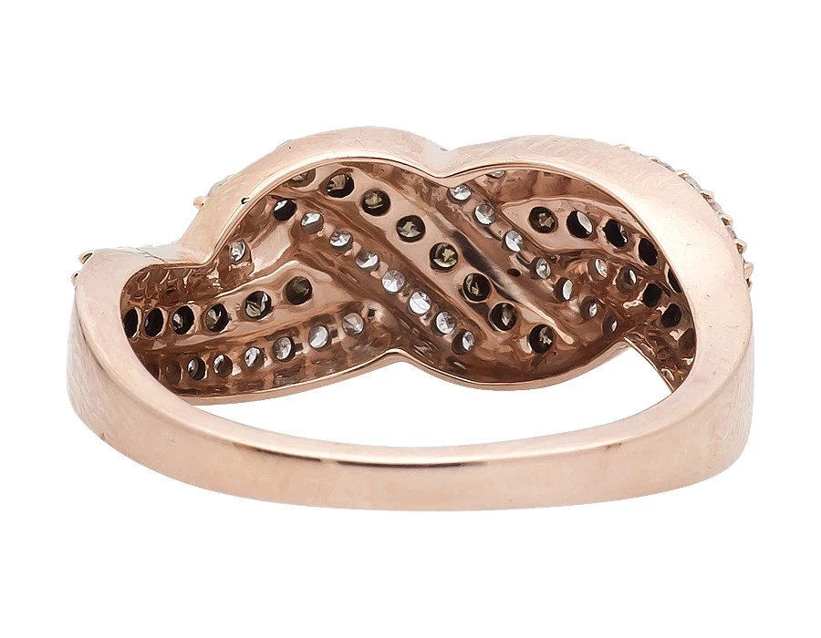 10K Rose Gold Swirl Ribbon Cognac Brown and White Diamond Wedding Band 0.75ct - Image 2 of 4