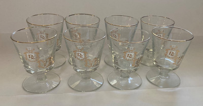 Vintage Libby RX Apothecary Cocktail Glasses Set of 8 Gold Rim Unused