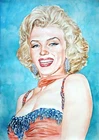 11,69 × 16,53" Marilyn Monroe ~Coral and blue~ watercolor SIGNED/DATED