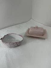 Honeycomb Stoneware Butter Dish & Strawberry Bowl