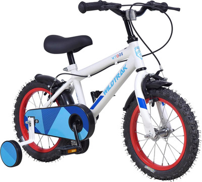 Wildtrak 14 Zoll Kinderfahrrad passend für Kinder 3-5 Jahre mit Stabilisatoren weiß blau BMX