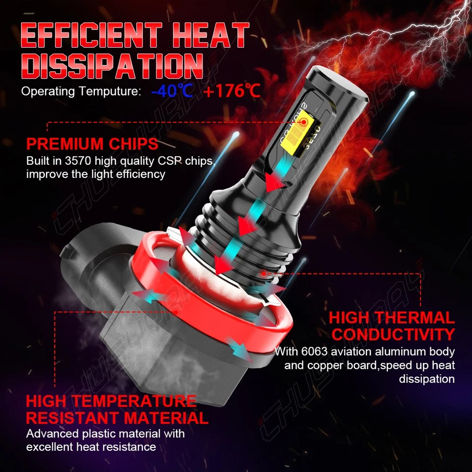 Kit de neblina/condução branco 6000K lâmpadas de neblina LED H8 para Kia Sedona 2006-2018 H11 - Imagem 3 de 4