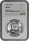 1962 50C BU Silver Franklin Half Dollar NGC Graded MS 64 White Coin