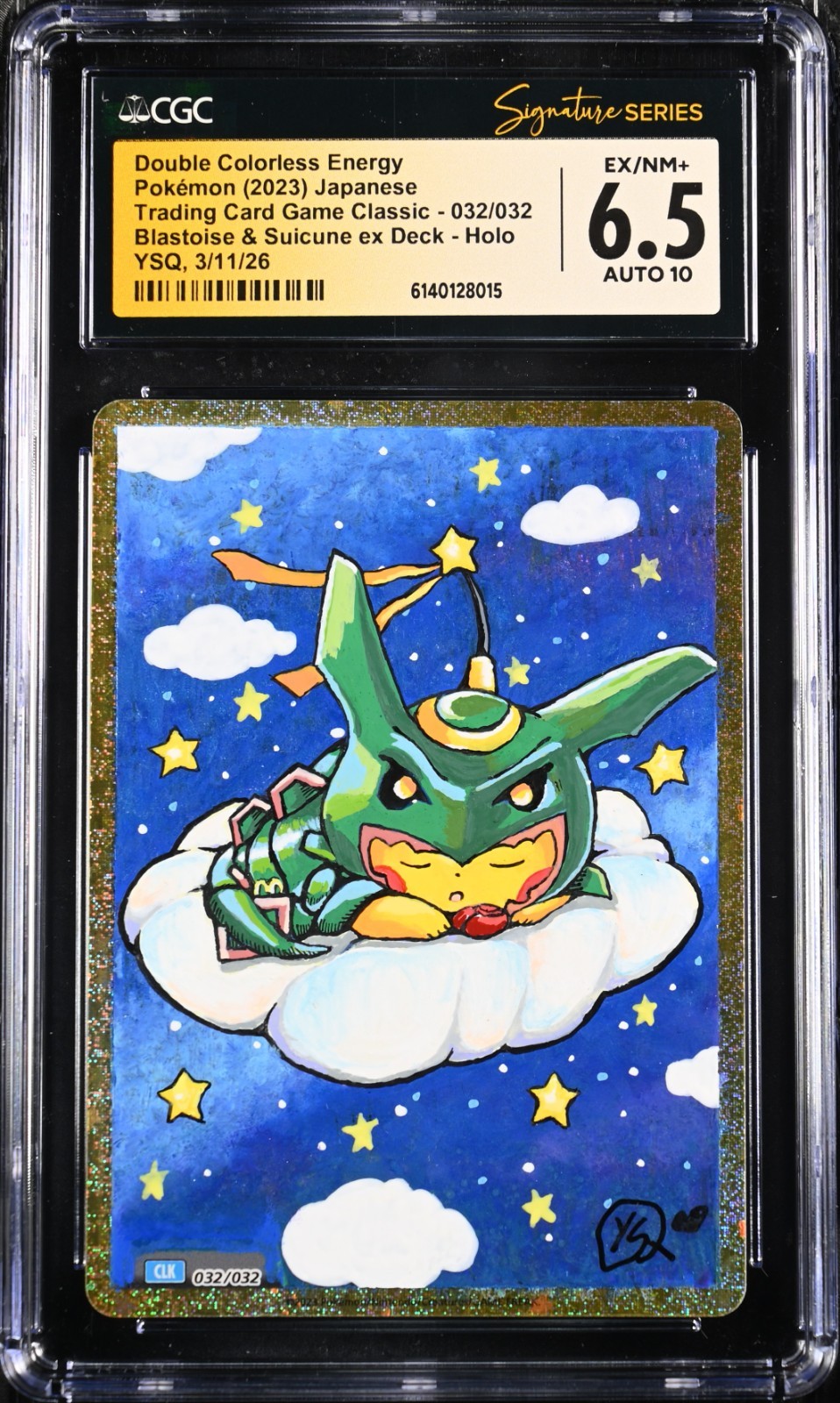 CGC 6.5 EX/NM+ AUTO 10 Energy YSQ Signature Rayquaza Poncho Pikachu Holo Pokémon