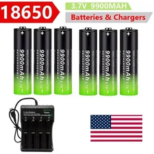 6Pcs 3.7V 9900mAh Rechargeable Button top Li-ion Batteries + Charger Lot US