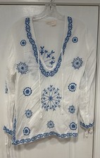 Surf Gypsy Boho Tunic Top With Royal Blue Embroidery Size Large