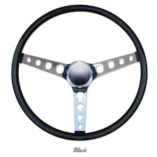 15" Mooneyes 3-Spoke Steering Wheel Black Vinyl Finger Grip GS290FGBK