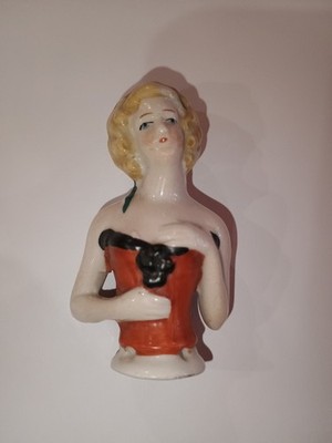 Pretty 2.75  Pin Cushion Half Doll Figurine Germany Hand Painted 