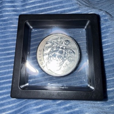 Hawksbill turtle 2 ozt Niue 2016 Five Dollars 0.999 Fine Silver Coin.