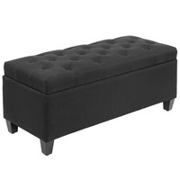 Luxus Sitzbank Polsterbank Mit Stauraum Armlehnen Polyester Holz Schwarz