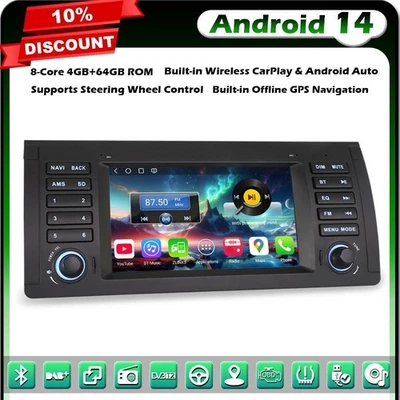 Qualcomm 8-Core 64GB Android 14 DAB+ Autoradio CarPlay Wifi DSP pour BMW X5 E53 - Photo 1/4