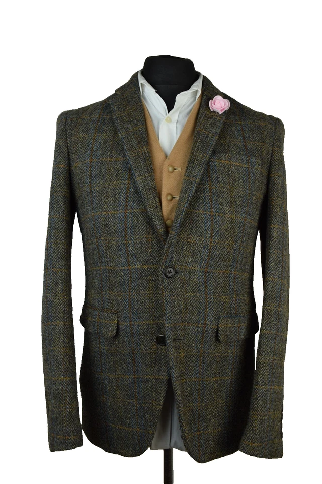 Harris Tweed Tailored Country Checked Herringbone Blazer Jacket 38R #29 PRISTINE - Image 2 of 4