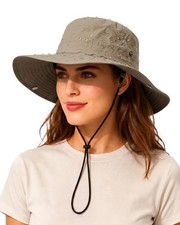 Wide Brim Waterproof Bucket Rain Hat for Women Men UPF50 Cowboy Sun Hat Khaki