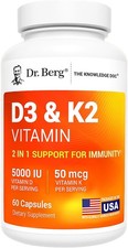 Dr. Berg Maximum Strength 2-in-1 Vitamin D3 K2 5000 IU  60 Count Pack of 1 