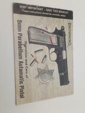 Original Browning 9mm Parabellum Factory Owners Manual 1969