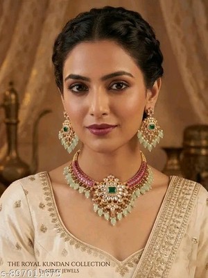 Indian Bollywood Gold Plated Choker Kundan Necklace Earring Jewellery Set