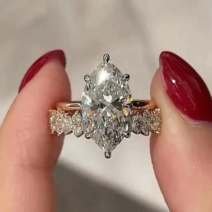 4,80Ct Marquise Cut Lab Created Diament 14K Żółte złoto FN Zestaw pierścionków zaręczynowych