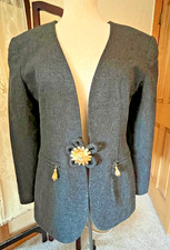 Vintage 80s Capriccio Gray Wool Blazer w Ornate Closure Zip Pockets Sze 8