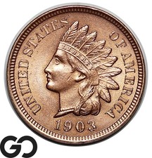 1903 Indian Head Cent Penny, Sharply Struck Gem