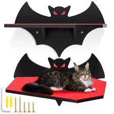 Cat Shelves for Wall Halloween Bat Floating Gothic Bed with Coffin Scratching...
