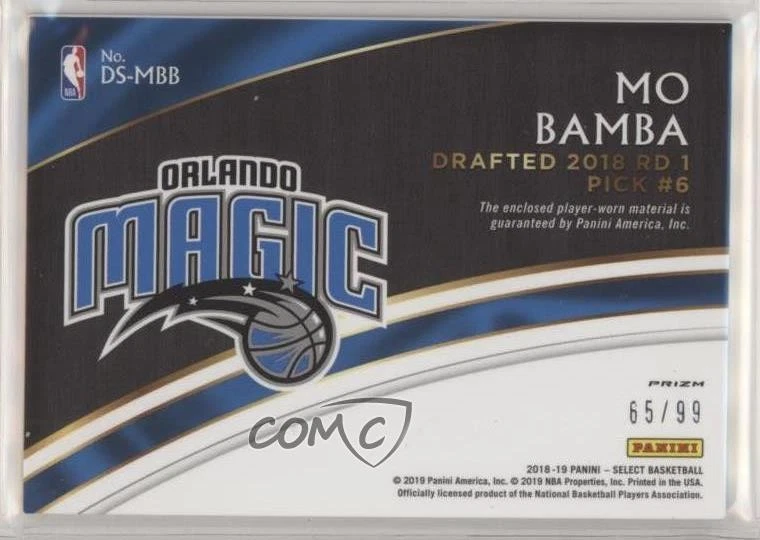 2018-19 Select Draft Selections Memorabilia Purple Prizm /99 Mo Bamba Rookie RC - Image 2 of 2