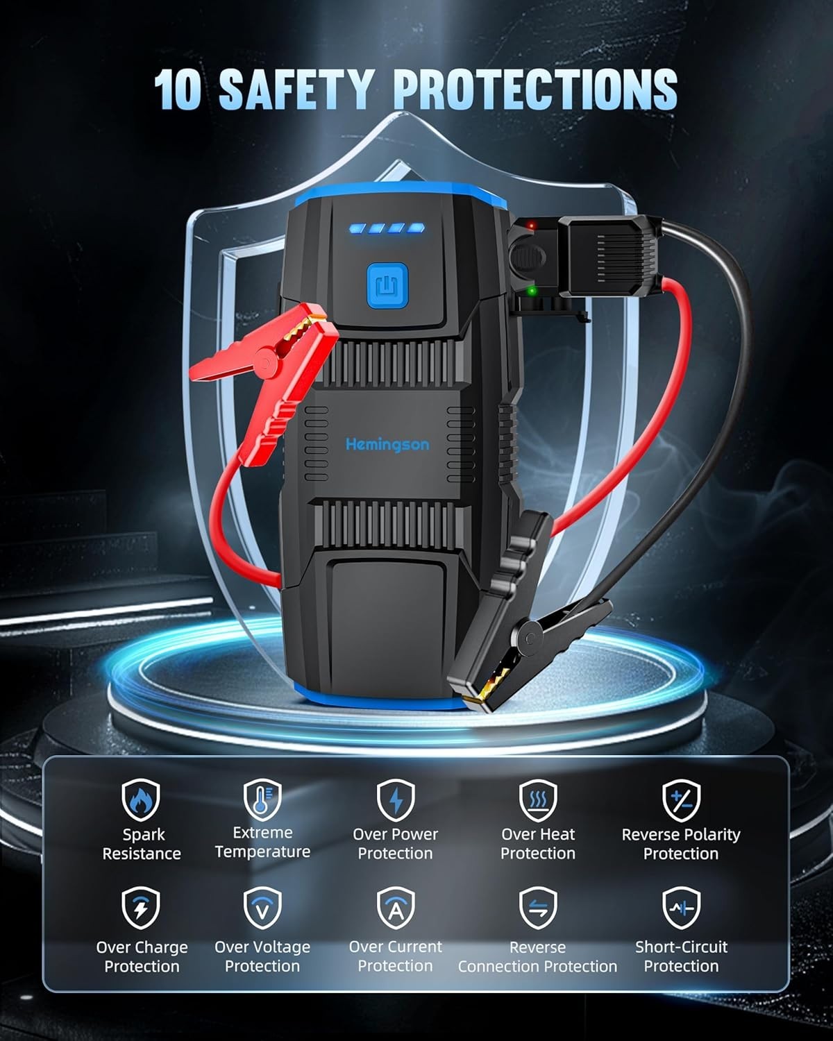 Compact 2000A Peak Car Jump Starter - Revive Gas & Diesel Engines Effortlessly thumbnail 8