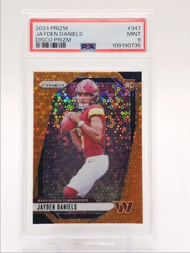 JAYDEN DANIELS 2024 PANINI PRIZM ROOKIE DISCO COMMANDERS RC PSA 9 Q1215