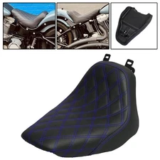 Black + Blue Stitching Driver Front Solo Seat For Harley Heritage Softail 06-17