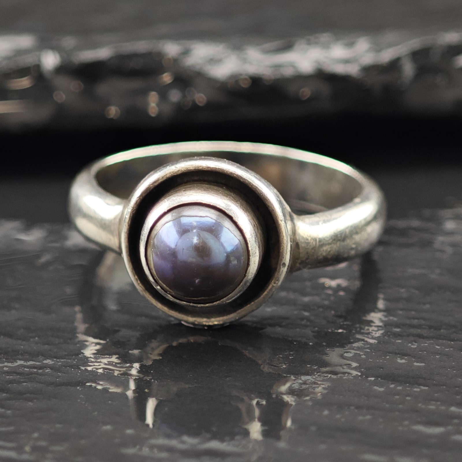Shadow Box Dark Pearl Solitaire Ring Sterling Sil… - image 3