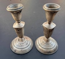 Vintage Sterling Silver Candle Holders Pair Weighted Gorham Style