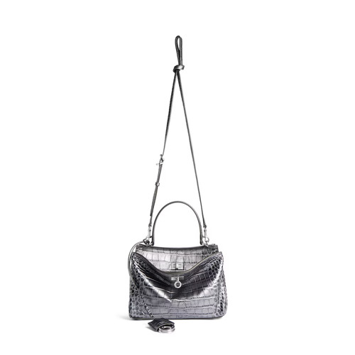BALENCIAGA Rodeo Mini $3150 Gun Metal Leather Handbag New And Authentic
