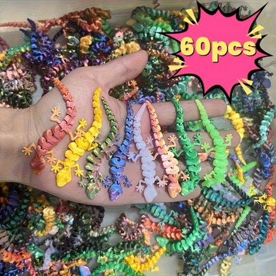 60 pieces of 3D printed geckos, movable-jointed gecko statues in various colors