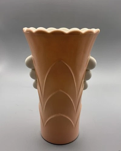 Vtg Anchor Hocking Art Deco Style Vase Fire King Pink-Peach Vitrock Milk Glass