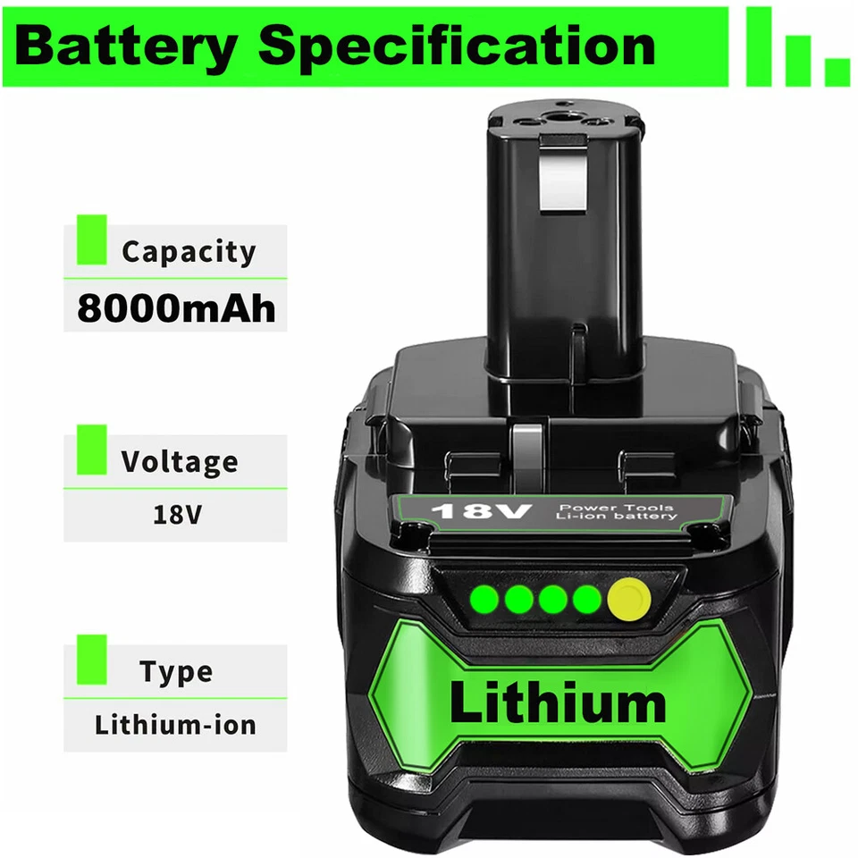 PACK 8.0Ah 18V Lithium-Ion For RYOBI P108 P107 One Plus High Capacity Battery - Image 2 of 4