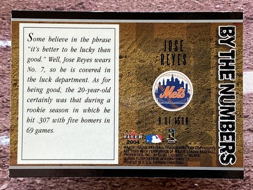 2004 Fleer Patchworks By the Numbers Jose Reyes #9 Brandneu - Bild 2 von 2