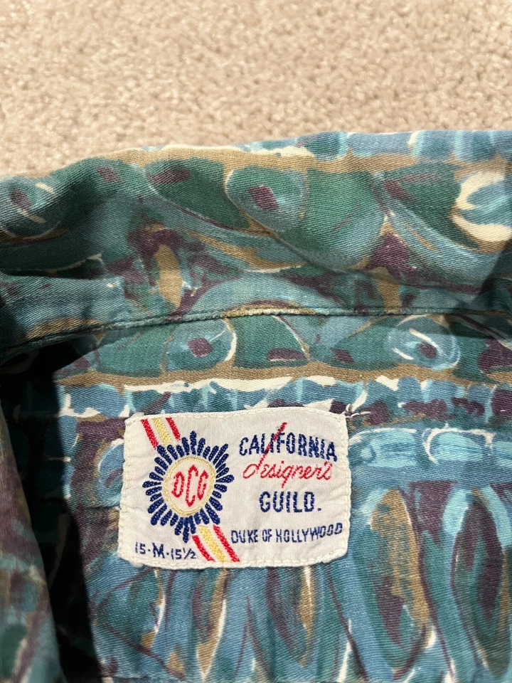 Винтажная мужская рубашка Duke of Hollywood средний размер 15,5 воротник-петля для лагеря гавайская - Изображение 4 из 4