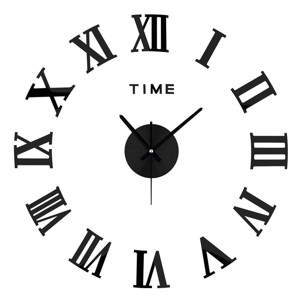 3D Roman Numerals DIY Wall Clock, Frameless Wall Clock, Large Modern Design