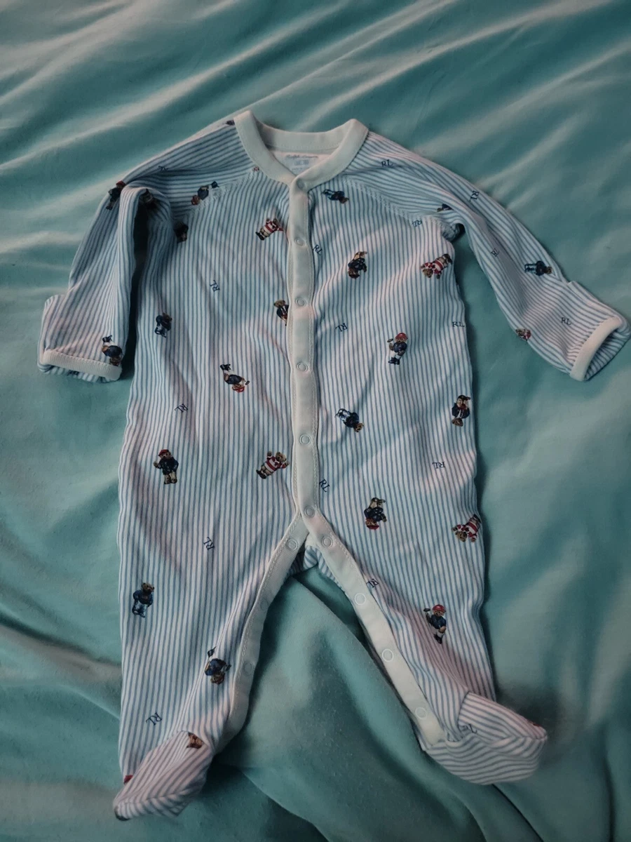 Very Rare Striped Polo Bear One Piece Infant 90s Style Ralph Lauren Baby POLO