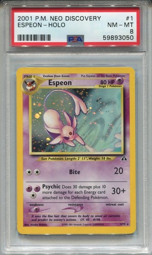 Pokemon Neo Discovery Holo Card #1 Espeon PSA 8 - 第 1/2 張圖片