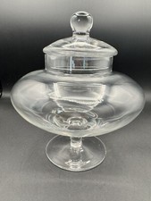 Vtg Hand Blown Clear Glass Apothecary Jar Footed With Lid 9" Footed STUNNING