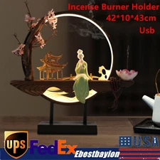 Ceramic Backflow Incense Burner Holder Lotus Waterfall & Incense Cones LED