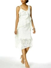 TAYLOR Size 10 WHITE Sleeveless NEW Lace Ruffle V NECK Midi Dress