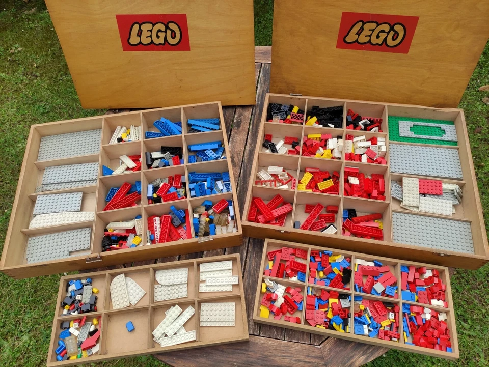 2x Lego 821-2 Holz Sortierkasten von 1966 mit Befüllung Sortierbox Aufbewahrung - Bild 3 von 4